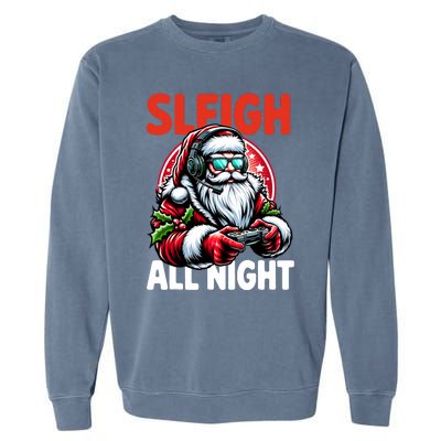 Christmas Gamer Sleigh All Night Video Game Santa Xmas Garment-Dyed Sweatshirt