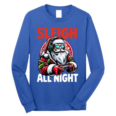 Christmas Gamer Sleigh All Night Video Game Santa Xmas Long Sleeve Shirt