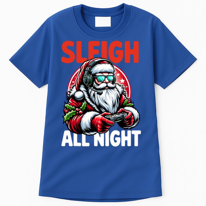 Christmas Gamer Sleigh All Night Video Game Santa Xmas Tall T-Shirt