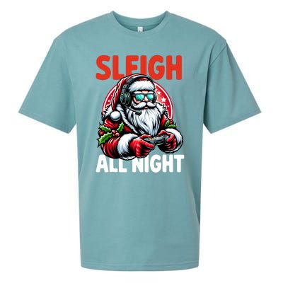 Christmas Gamer Sleigh All Night Video Game Santa Xmas Sueded Cloud Jersey T-Shirt