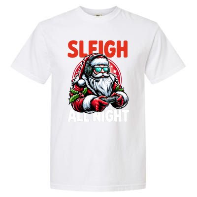 Christmas Gamer Sleigh All Night Video Game Santa Xmas Garment-Dyed Heavyweight T-Shirt