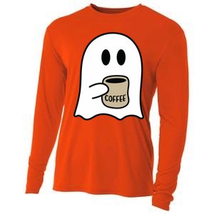 Cute Ghost Spooky Coffee Spooky Season Fall Coffee Lover Gift Cooling Performance Long Sleeve Crew