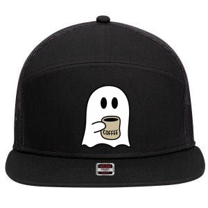 Cute Ghost Spooky Coffee Spooky Season Fall Coffee Lover Gift 7 Panel Mesh Trucker Snapback Hat