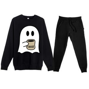 Cute Ghost Spooky Coffee Spooky Season Fall Coffee Lover Gift Premium Crewneck Sweatsuit Set