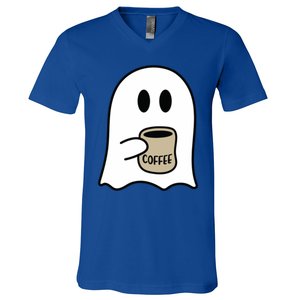 Cute Ghost Spooky Coffee Spooky Season Fall Coffee Lover Gift V-Neck T-Shirt