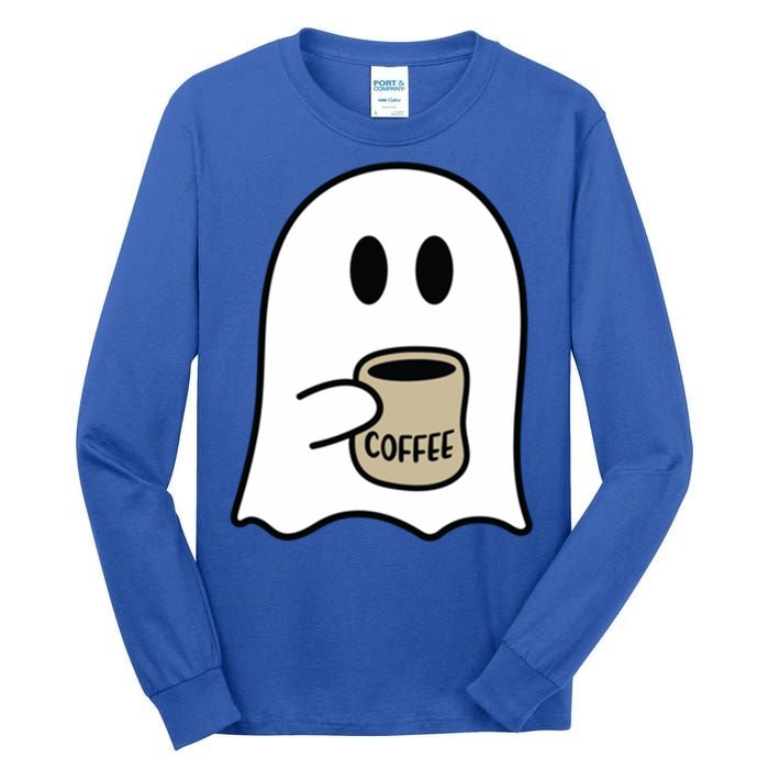 Cute Ghost Spooky Coffee Spooky Season Fall Coffee Lover Gift Tall Long Sleeve T-Shirt