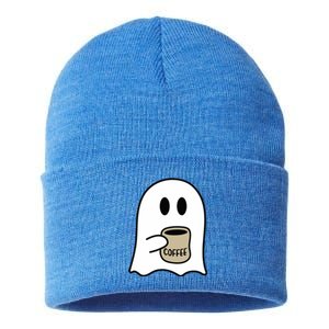 Cute Ghost Spooky Coffee Spooky Season Fall Coffee Lover Gift Sustainable Knit Beanie