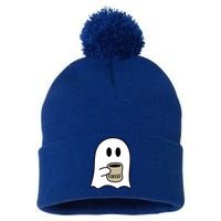 Cute Ghost Spooky Coffee Spooky Season Fall Coffee Lover Gift Pom Pom 12in Knit Beanie