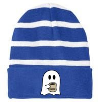 Cute Ghost Spooky Coffee Spooky Season Fall Coffee Lover Gift Striped Beanie with Solid Band