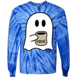 Cute Ghost Spooky Coffee Spooky Season Fall Coffee Lover Gift Tie-Dye Long Sleeve Shirt