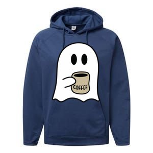 Cute Ghost Spooky Coffee Spooky Season Fall Coffee Lover Gift Performance Fleece Hoodie