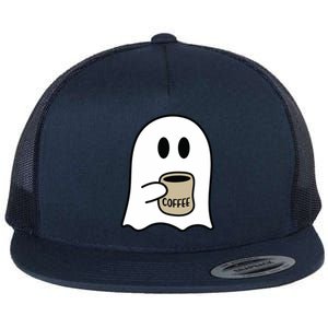 Cute Ghost Spooky Coffee Spooky Season Fall Coffee Lover Gift Flat Bill Trucker Hat