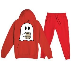 Cute Ghost Spooky Coffee Spooky Season Fall Coffee Lover Gift Premium Hooded Sweatsuit Set