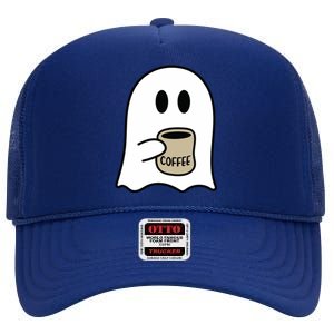 Cute Ghost Spooky Coffee Spooky Season Fall Coffee Lover Gift High Crown Mesh Back Trucker Hat