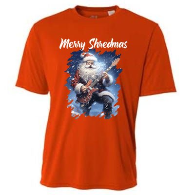 Christmas Guitarist Santa Playing Electric Guitar Rock Music Gift Cooling Performance Crew T-Shirt