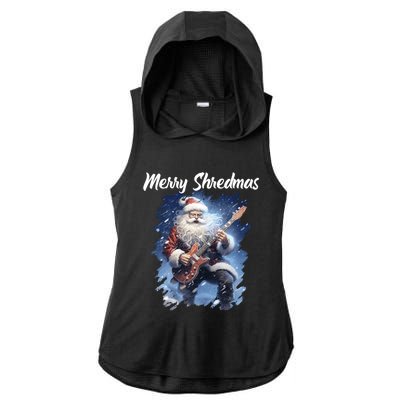 Christmas Guitarist Santa Playing Electric Guitar Rock Music Gift Ladies PosiCharge Tri-Blend Wicking Draft Hoodie Tank