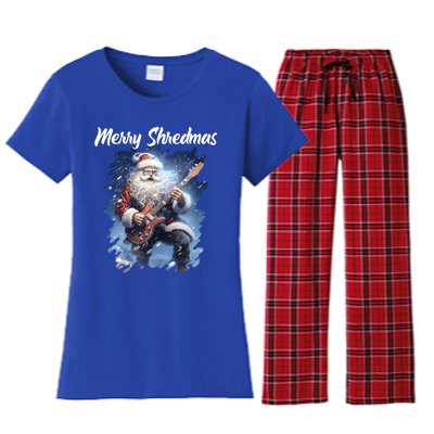 Christmas Guitarist Santa Playing Electric Guitar Rock Music Gift Women's Flannel Pajama Set