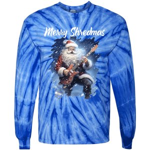 Christmas Guitarist Santa Playing Electric Guitar Rock Music Gift Tie-Dye Long Sleeve Shirt