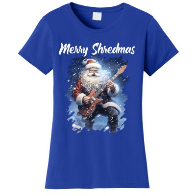 Christmas Guitarist Santa Playing Electric Guitar Rock Music Gift Women's T-Shirt