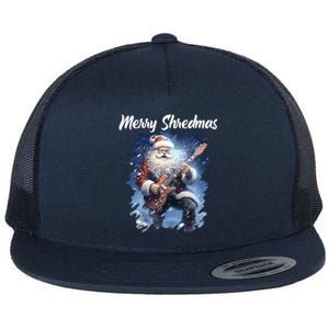 Christmas Guitarist Santa Playing Electric Guitar Rock Music Gift Flat Bill Trucker Hat