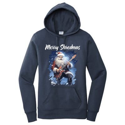 Christmas Guitarist Santa Playing Electric Guitar Rock Music Gift Women's Pullover Hoodie