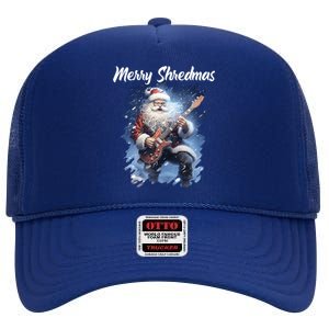 Christmas Guitarist Santa Playing Electric Guitar Rock Music Gift High Crown Mesh Back Trucker Hat