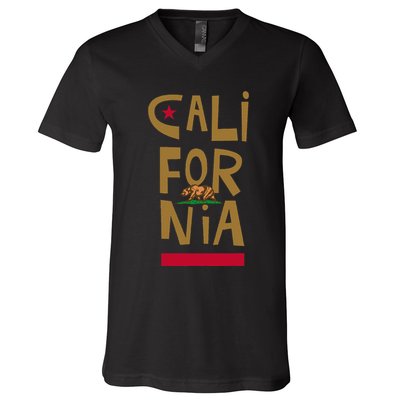 California Golden State CA Flag Bear Funny V-Neck T-Shirt