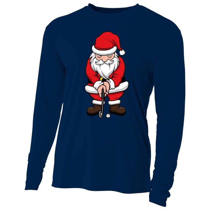 Christmas Golf Shirt Santa Claus Swing Funny Golf Tee Cooling Performance Long Sleeve Crew