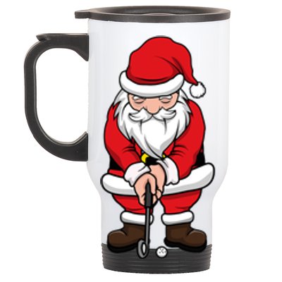 Christmas Golf Shirt Santa Claus Swing Funny Golf Tee Stainless Steel Travel Mug