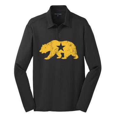 California Golden State Bear Vintage Distressed Graphic Gift Silk Touch Performance Long Sleeve Polo