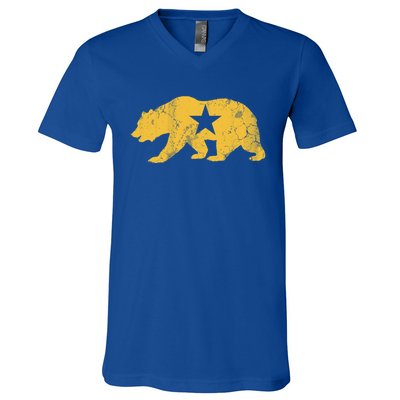 California Golden State Bear Vintage Distressed Graphic Gift V-Neck T-Shirt