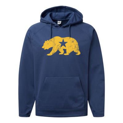 California Golden State Bear Vintage Distressed Graphic Gift Performance Fleece Hoodie