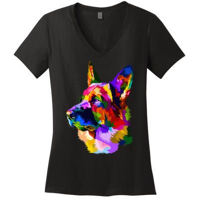 Colorful German Shepherd German Shepherd Dog Owner Women's V-Neck T-Shirt