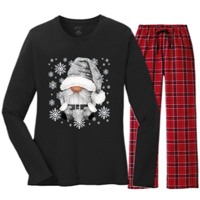 Cool Grey Santa Gnomie For Gothic And Emo With Winter Gnome Women's Long Sleeve Flannel Pajama Set 