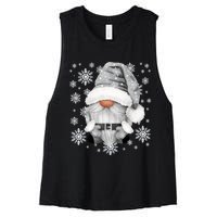 Cool Grey Santa Gnomie For Gothic And Emo With Winter Gnome Women's Racerback Cropped Tank