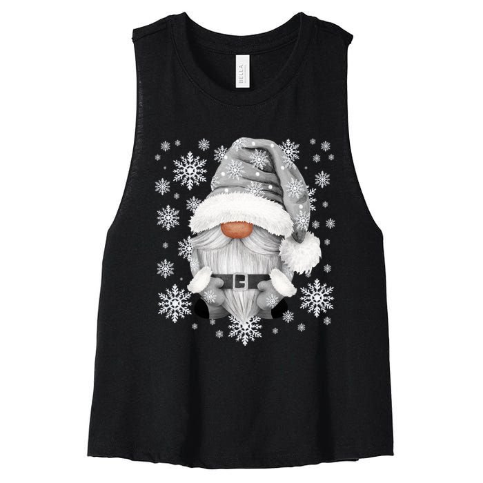 Cool Grey Santa Gnomie For Gothic And Emo With Winter Gnome Women's Racerback Cropped Tank