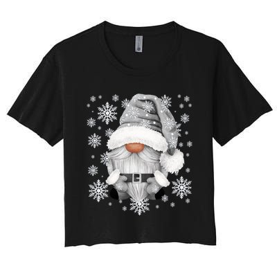 Cool Grey Santa Gnomie For Gothic And Emo With Winter Gnome Women's Crop Top Tee