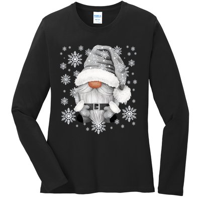 Cool Grey Santa Gnomie For Gothic And Emo With Winter Gnome Ladies Long Sleeve Shirt