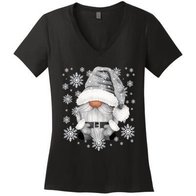 Cool Grey Santa Gnomie For Gothic And Emo With Winter Gnome Women's V-Neck T-Shirt