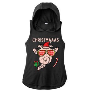 Christmas Goat Santa Xmas Farm Animal Farmer Ladies PosiCharge Tri-Blend Wicking Draft Hoodie Tank