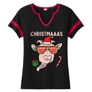 Christmas Goat Santa Xmas Farm Animal Farmer Ladies Halftime Notch Neck Tee