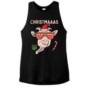 Christmas Goat Santa Xmas Farm Animal Farmer Ladies PosiCharge Tri-Blend Wicking Tank