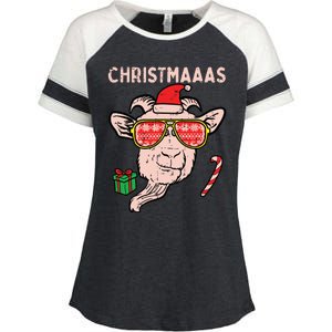 Christmas Goat Santa Xmas Farm Animal Farmer Enza Ladies Jersey Colorblock Tee