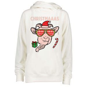 Christmas Goat Santa Xmas Farm Animal Farmer Womens Funnel Neck Pullover Hood