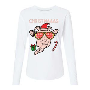 Christmas Goat Santa Xmas Farm Animal Farmer Womens Cotton Relaxed Long Sleeve T-Shirt