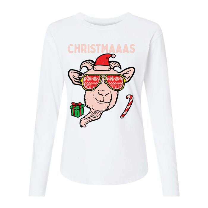 Christmas Goat Santa Xmas Farm Animal Farmer Womens Cotton Relaxed Long Sleeve T-Shirt