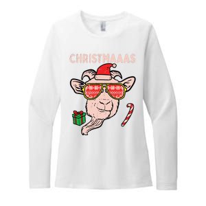 Christmas Goat Santa Xmas Farm Animal Farmer Womens CVC Long Sleeve Shirt