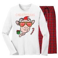 Christmas Goat Santa Xmas Farm Animal Farmer Women's Long Sleeve Flannel Pajama Set 