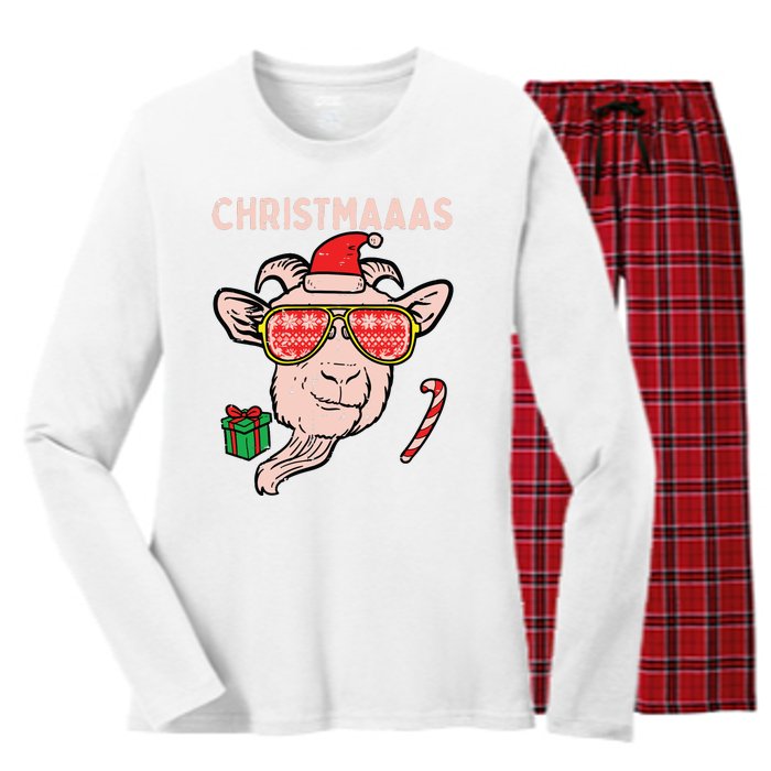 Christmas Goat Santa Xmas Farm Animal Farmer Women's Long Sleeve Flannel Pajama Set 