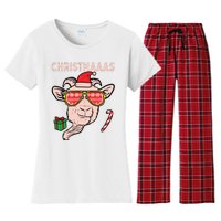 Christmas Goat Santa Xmas Farm Animal Farmer Women's Flannel Pajama Set